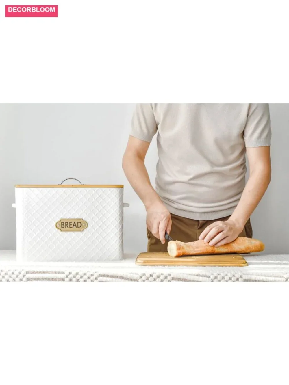 Extra Large Farmhouse Bread Box with Wood Lid Holds 2 Loaves Vertical Storage